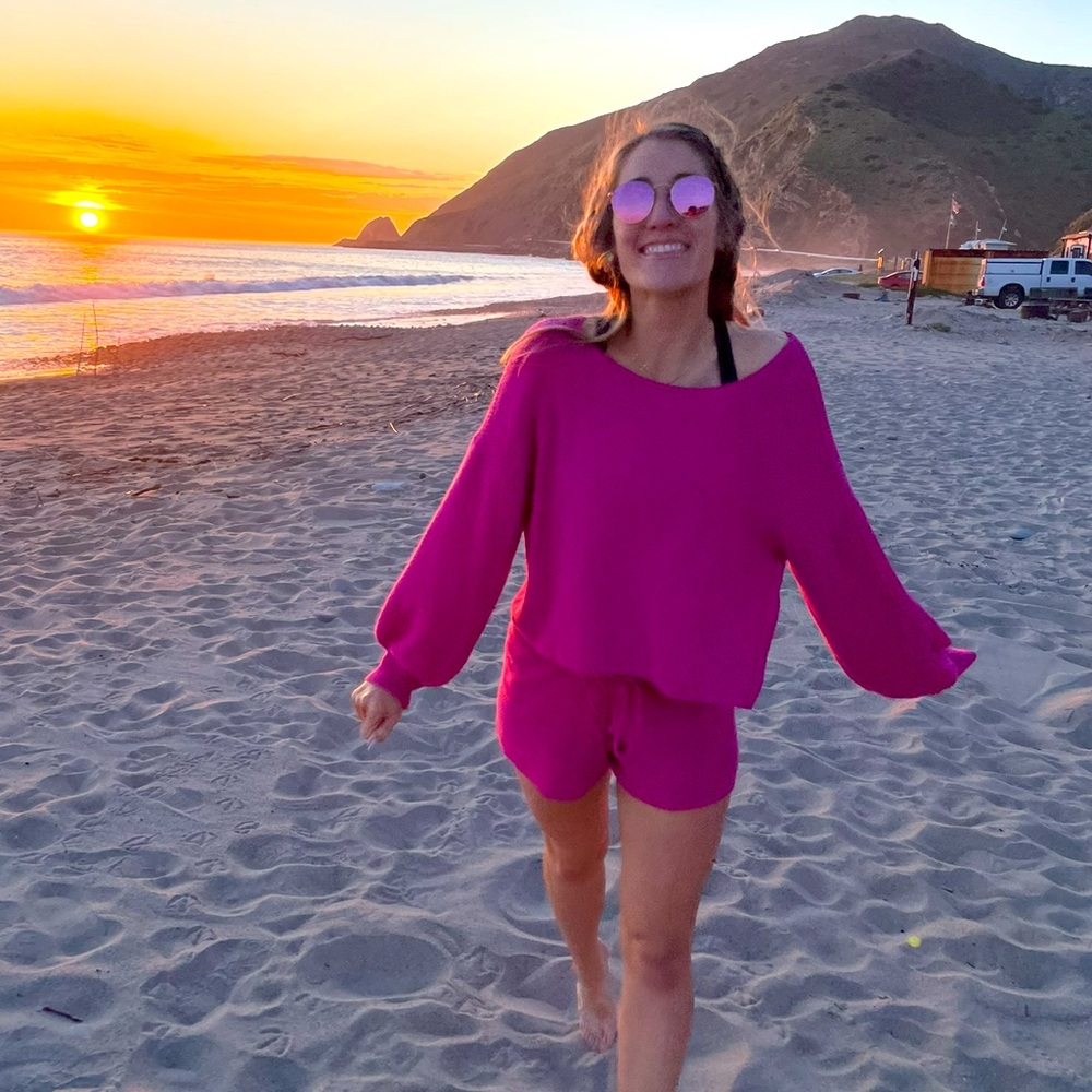 Pink knit matching set - perfect summer sweater outfit